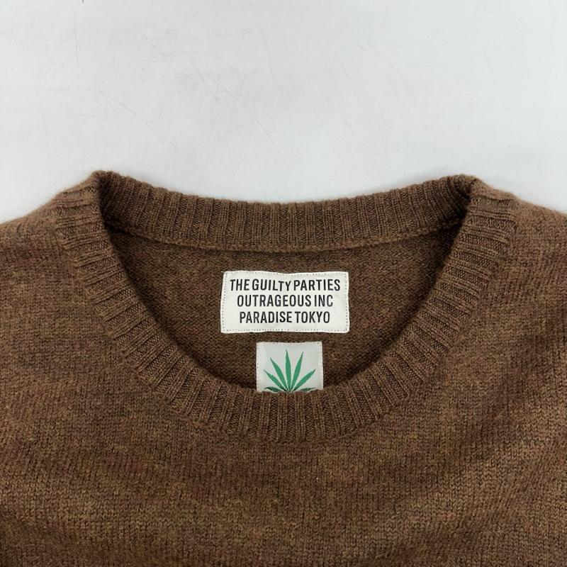 ワコマリア WACKO MARIA ニット、セーター 長袖 24SS HighTimes ロゴ 刺繍 クルーネック ニット L 茶 / ブラウン / brown メンズ USED 古着 中古 50146786