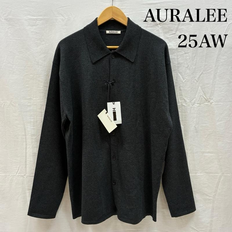 オーラリー AURALEE カーディガン 長袖 25AW HIGH TWIST WOOL KNIT SHIRT CARDIGAN ウール ニット シャツ カーディガン A25AC01CK 5 無地 ダークグレー / ダークグレー / X チャコールグレー / チャコールグレー / メンズ USED 古着 中古 50146809