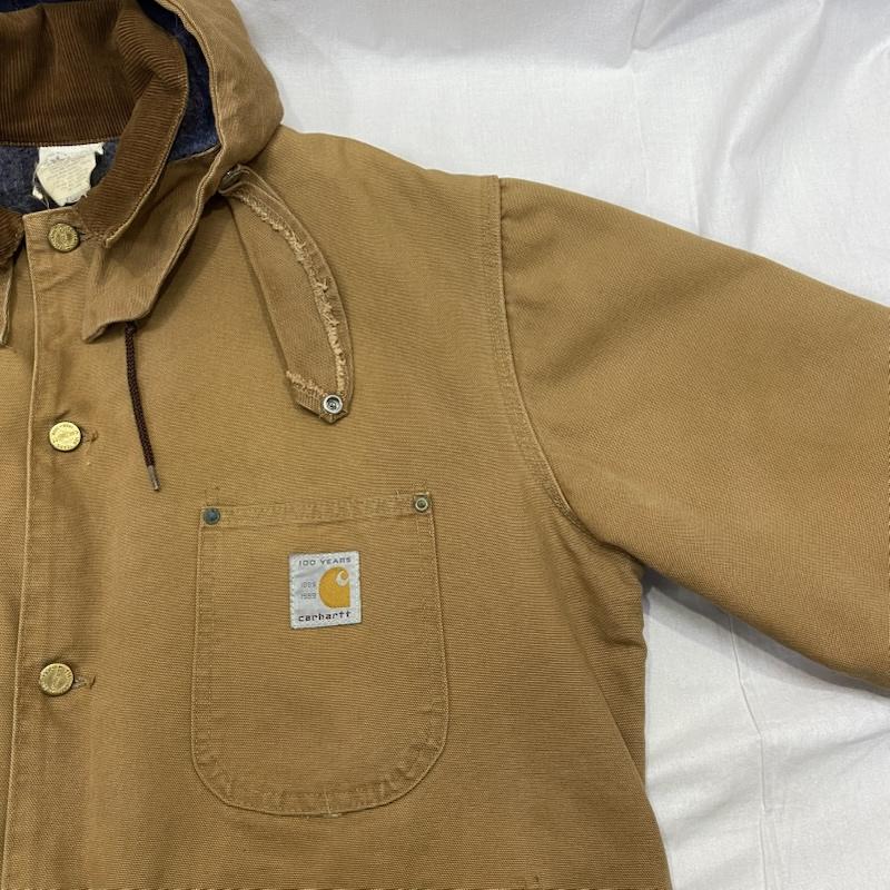 カーハート Carhartt ジャケット、上着 ジャンパー、ブルゾン 80 s carhartt Michigan Chore Coat 100th Anniversary フード付き 42 USA製 42 ワンポイント ベージュ / ベージュ / beige X 茶 / ブラウン / brown メンズ USED 古着 中古 50146819