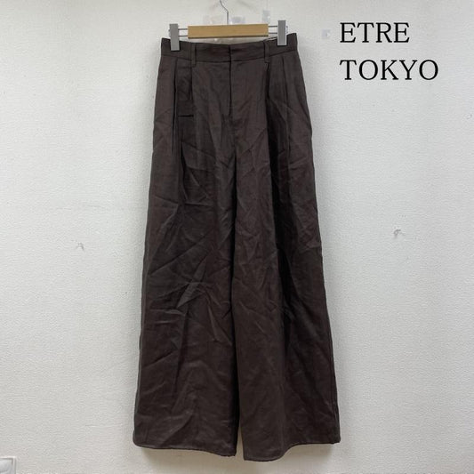 エトレトウキョウ ETRE TOKYO パンツ ワークパンツ、ペインターパンツ 1225320159 ドロストヘム リネン ワイド パンツ ジップフライ 麻 S 無地 茶 / ブラウン / brown レディース USED 古着 中古 50146830