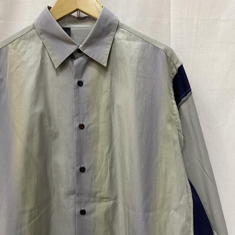 エヌハリウッド N.HOOLYWOOD シャツ、ブラウス 長袖 2251-SH28-011 グラデーションストライプ デザイン長袖シャツ 38 GRAY 38 グラデーション X ストライプ 灰 / グレー / gray X 紺 / ネイビー / navy メンズ USED 古着 中古 50146873