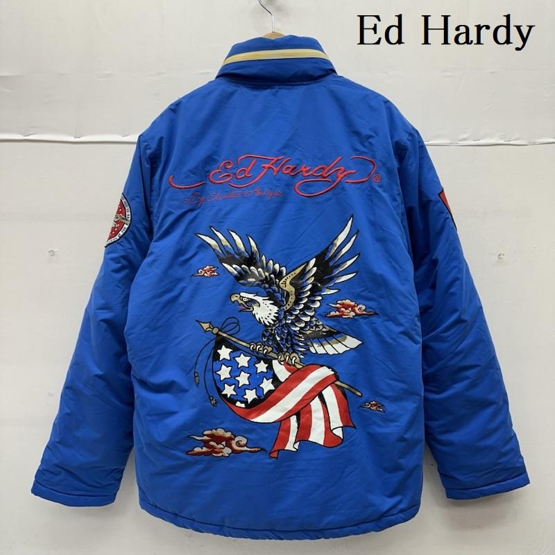 エドハーディー Ed Hardy ジャケット、上着 ジャンパー、ブルゾン イーグル プリント ナイロン 中綿 ジャケット 刺繍 ワッペン XL 青 / ブルー / blue メンズ USED 古着 中古 50146890