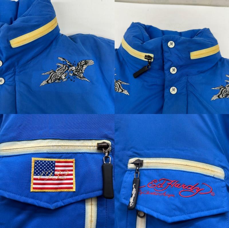 エドハーディー Ed Hardy ジャケット、上着 ジャンパー、ブルゾン イーグル プリント ナイロン 中綿 ジャケット 刺繍 ワッペン XL 青 / ブルー / blue メンズ USED 古着 中古 50146890