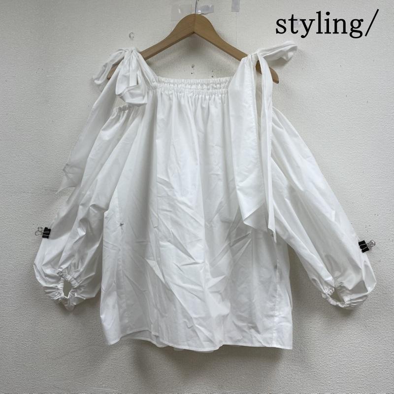 スタイリング styling/ シャツ、ブラウス 長袖 16WFB241051 オフショルダー ギャザー シャツ ブラウス 肩開き 無地 リボン FREE 無地 白 / ホワイト / white レディース USED 古着 中古 50146938