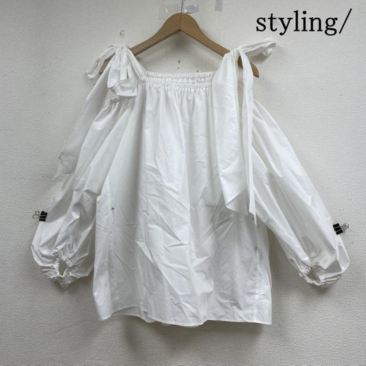 スタイリング styling/ シャツ、ブラウス 長袖 16WFB241051 オフショルダー ギャザー シャツ ブラウス 肩開き 無地 リボン FREE 無地 白 / ホワイト / white レディース USED 古着 中古 50146938