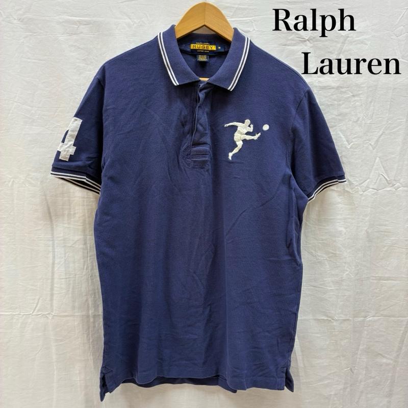 ラルフローレン ラグビー RALPH LAUREN RUGBY ポロシャツ 半袖 00s 鹿の子 ラガー 半袖 ポロシャツ リブライン ナンバリング 刺繍 M ロゴ、文字 X 刺繍 紺 / ネイビー / navy X 白 / ホワイト / white メンズ USED 古着 中古 50146979
