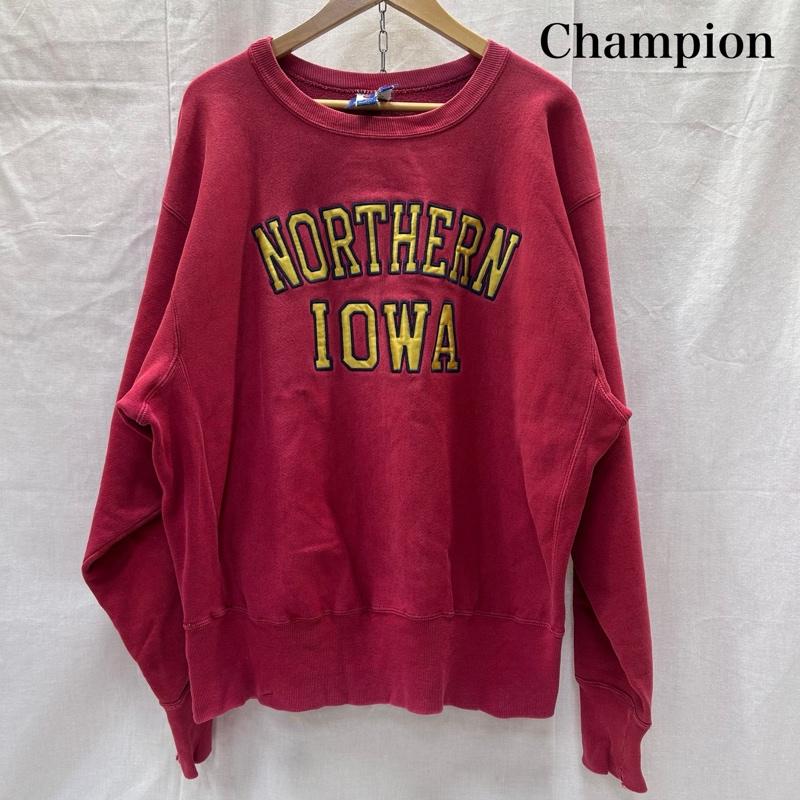チャンピオン Champion トレーナー 長袖 リバースウィーブ スウェット NORTHERN IOWA カレッジプリント サイドリブ RN26034 - ロゴ、文字 赤 / レッド / red メンズ USED 古着 中古 50147112