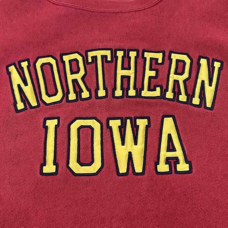 チャンピオン Champion トレーナー 長袖 リバースウィーブ スウェット NORTHERN IOWA カレッジプリント サイドリブ RN26034 - ロゴ、文字 赤 / レッド / red メンズ USED 古着 中古 50147112