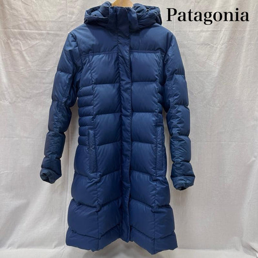 パタゴニア patagonia コート ダウンコート ロングダウンコート Aライン フード付き 28439FA18 S 無地 紺 / ネイビー / navy レディース USED 古着 中古 50147132