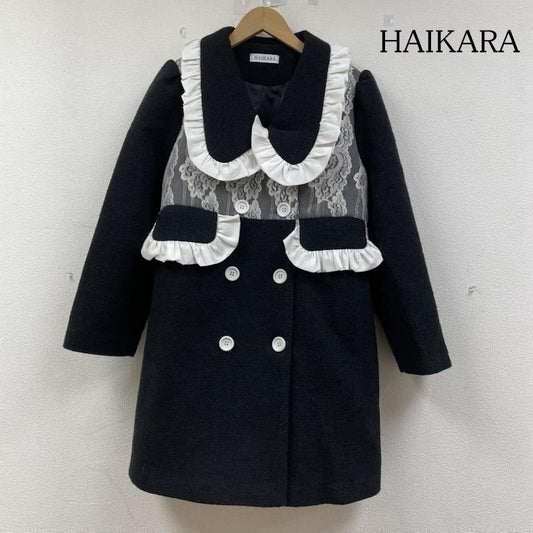 古着 USED コート コート一般 HAIKARA ミディ丈 コート ジャケット レース フリル ダブルブレスト ツイード 無地 白 / ホワイト / white X 黒 / ブラック / black レディース USED 古着 中古 50147230