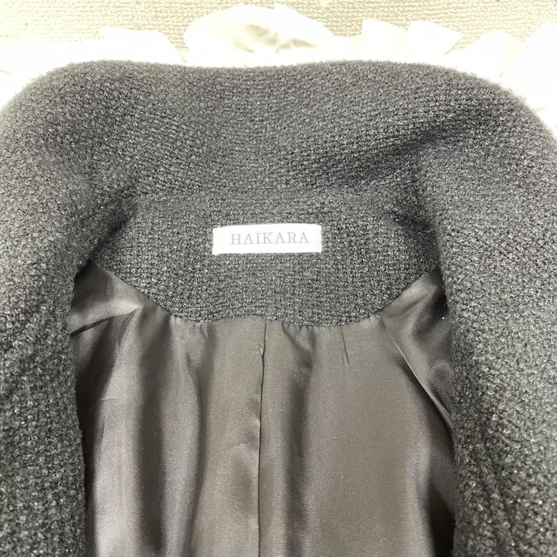 古着 USED コート コート一般 HAIKARA ミディ丈 コート ジャケット レース フリル ダブルブレスト ツイード 無地 白 / ホワイト / white X 黒 / ブラック / black レディース USED 古着 中古 50147230