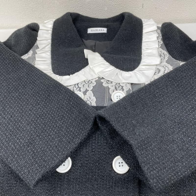 古着 USED コート コート一般 HAIKARA ミディ丈 コート ジャケット レース フリル ダブルブレスト ツイード 無地 白 / ホワイト / white X 黒 / ブラック / black レディース USED 古着 中古 50147230