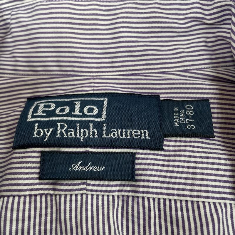 ポロバイラルフローレン Polo by RALPH LAUREN シャツ、ブラウス 長袖 Andrew 長袖 ストライプ シャツ ブラウス 裾ポニー ロゴ 刺繍 サイズ37-80 - ストライプ X ロゴ、文字 X 刺繍 白 / ホワイト / white X 紫 / パープル / purple メンズ USED 古着 中古 50147268