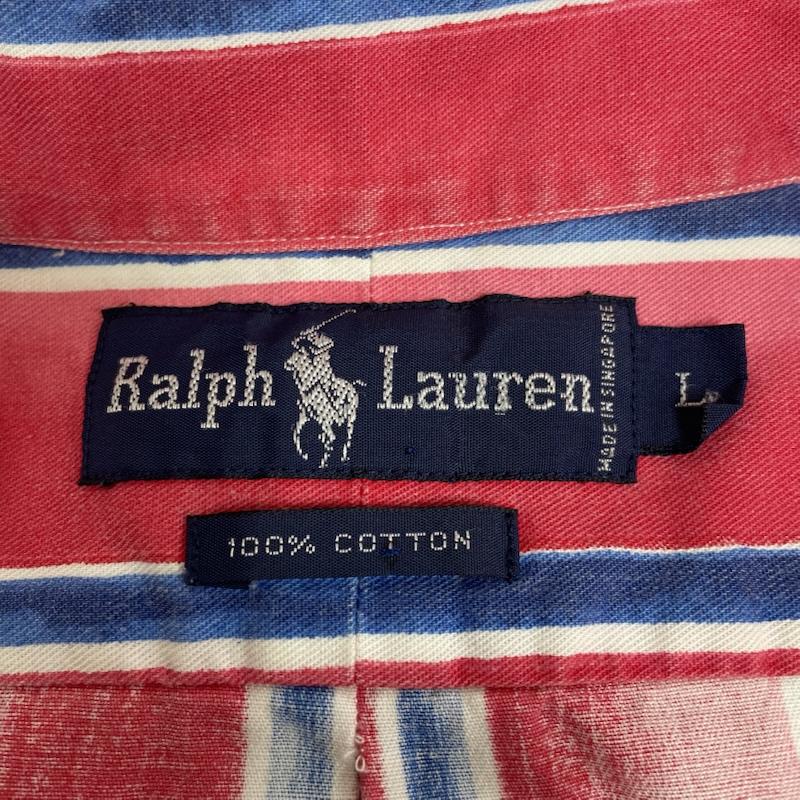 ラルフローレン RALPHLAUREN シャツ、ブラウス 長袖 長袖 ボタンダウン シャツ ブラウス マルチカラー ストライプ 裾ポニー ロゴ 刺繍 L ストライプ X ロゴ、文字 X 刺繍 白 / ホワイト / white X 青 / ブルー / blue X 赤 / レッド / red メンズ USED 古着 中古 50147297
