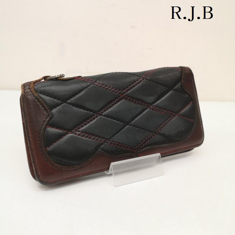 アールジェイビー R.J.B 財布 長財布 ラムスキン キルティング ロング ウォレット 長財布 - 黒 / ブラック / black X 赤 / レッド / red メンズ USED 古着 中古 50147343