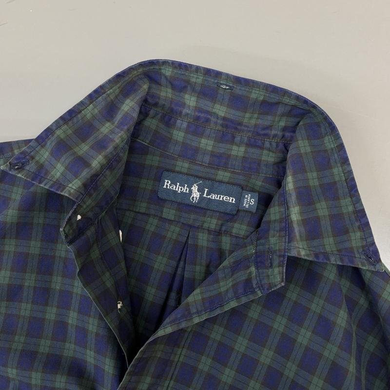 ラルフローレン RALPHLAUREN シャツ、ブラウス 長袖 スリランカ製 チェック柄 ボタンダウン 長袖 シャツ S 緑 / グリーン / green X 紺 / ネイビー / navy メンズ USED 古着 中古 50147357