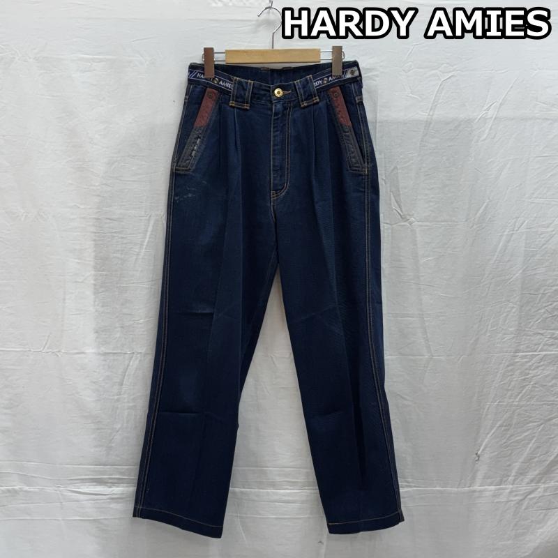 ハーディーエイミス HARDYAMIES パンツ デニム、ジーンズ ロゴ ドッグ バック 刺繍 2タック レーヨン コットン デニム ワイド パンツ - インディゴ / インディゴ / Indigo メンズ USED 古着 中古 50147390