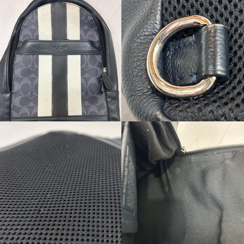 コーチ COACH ボディバッグ ボディバッグ シグネチャー ヴァーシティストライプ レザーバッグ ワンショルダー ボディバッグ ネイビー - 総柄 紺 / ネイビー / navy X 白 / ホワイト / white メンズ USED 古着 中古 50147393