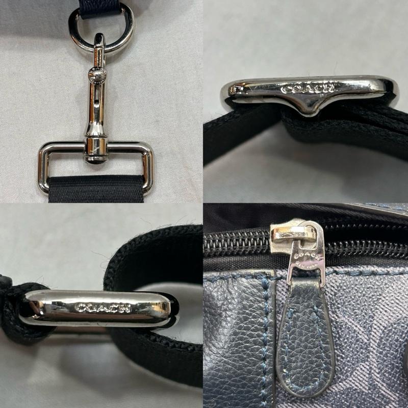 コーチ COACH ボディバッグ ボディバッグ シグネチャー ヴァーシティストライプ レザーバッグ ワンショルダー ボディバッグ ネイビー - 総柄 紺 / ネイビー / navy X 白 / ホワイト / white メンズ USED 古着 中古 50147393