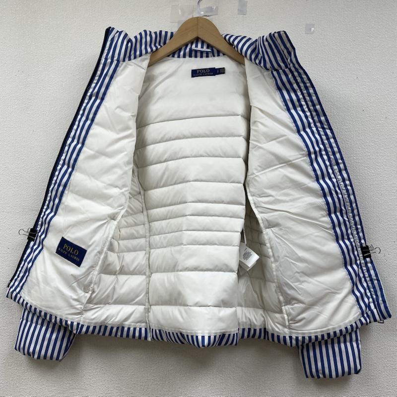 ポロラルフローレン POLO RALPH LAUREN ジャケット、上着 ダウンジャケット ダウン ジャケット ジップアップ ブルゾン ストライプ パッカブル ポニーロゴ 刺繍 S ストライプ X ロゴ、文字 X 刺繍 白 / ホワイト / white X 青 / ブルー / blue レディース USED 古着 中古 50147450