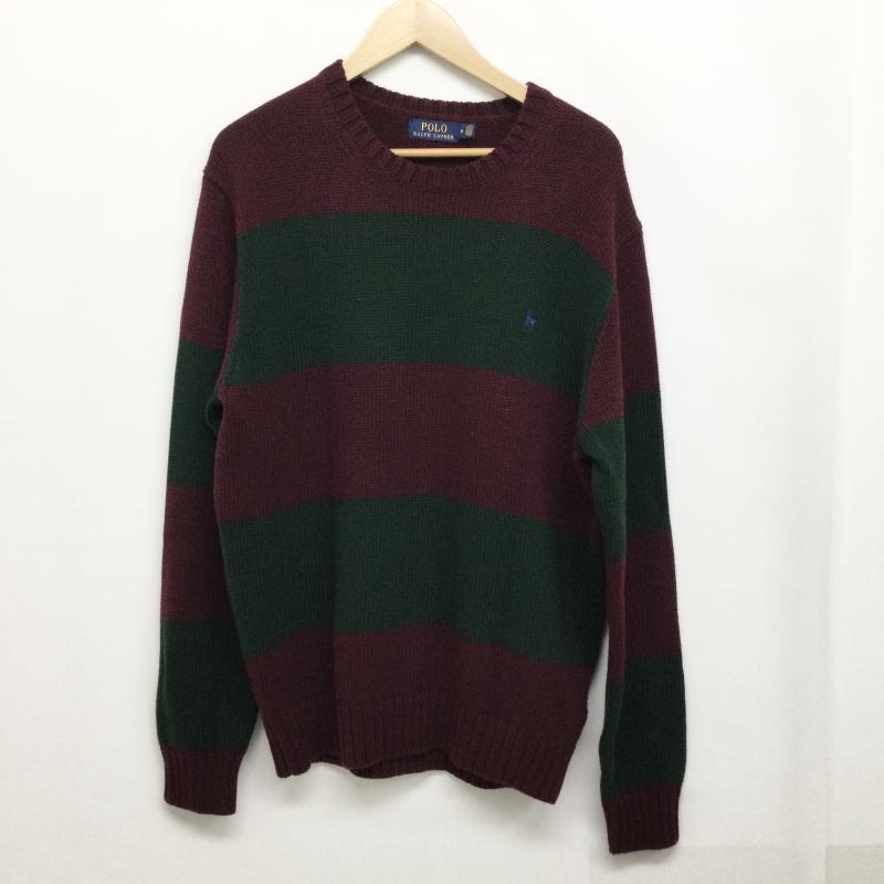 ラルフローレン RALPHLAUREN ニット、セーター 長袖 ralph lauren コットン セーター ボーダー M ボーダー柄 えんじ / ワインレッド / dark red X 緑 / グリーン / green メンズ USED 古着 中古 50147551