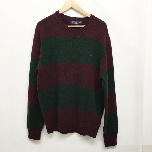 ラルフローレン RALPHLAUREN ニット、セーター 長袖 ralph lauren コットン セーター ボーダー M ボーダー柄 えんじ / ワインレッド / dark red X 緑 / グリーン / green メンズ USED 古着 中古 50147551