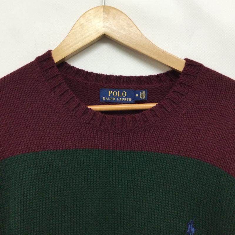 ラルフローレン RALPHLAUREN ニット、セーター 長袖 ralph lauren コットン セーター ボーダー M ボーダー柄 えんじ / ワインレッド / dark red X 緑 / グリーン / green メンズ USED 古着 中古 50147551