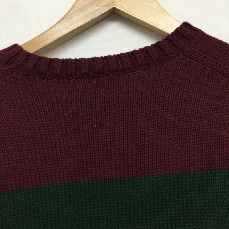 ラルフローレン RALPHLAUREN ニット、セーター 長袖 ralph lauren コットン セーター ボーダー M ボーダー柄 えんじ / ワインレッド / dark red X 緑 / グリーン / green メンズ USED 古着 中古 50147551