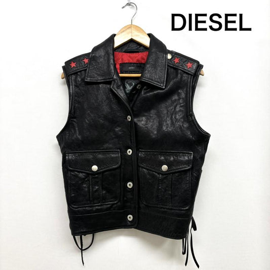 ディーゼル DIESEL ベスト ベスト レザーベスト ラムスキン スター 編込み S レディース USED 古着 中古 50147666