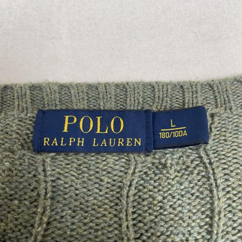 ポロラルフローレン POLO RALPH LAUREN ニット、セーター 長袖 ケーブルニット クルーネック セーター 長袖 ボーダー ワンポイント ロゴ 刺繍 L ロゴ、文字 X ワンポイント X 刺繍 薄緑 / ライトグリーン / メンズ USED 古着 中古 50147674