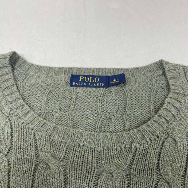ポロラルフローレン POLO RALPH LAUREN ニット、セーター 長袖 ケーブルニット クルーネック セーター 長袖 ボーダー ワンポイント ロゴ 刺繍 L ロゴ、文字 X ワンポイント X 刺繍 薄緑 / ライトグリーン / メンズ USED 古着 中古 50147674