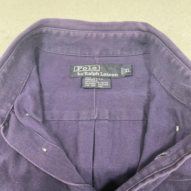 ポロバイラルフローレン Polo by RALPH LAUREN シャツ、ブラウス 長袖 90s USA製 長袖 ボタンダウン シャツ ブラウス Shirt ロングスリーブ ポニーロゴ 刺繍 XL ロゴ、文字 X ワンポイント X 刺繍 紫 / パープル / purple メンズ USED 古着 中古 50147675