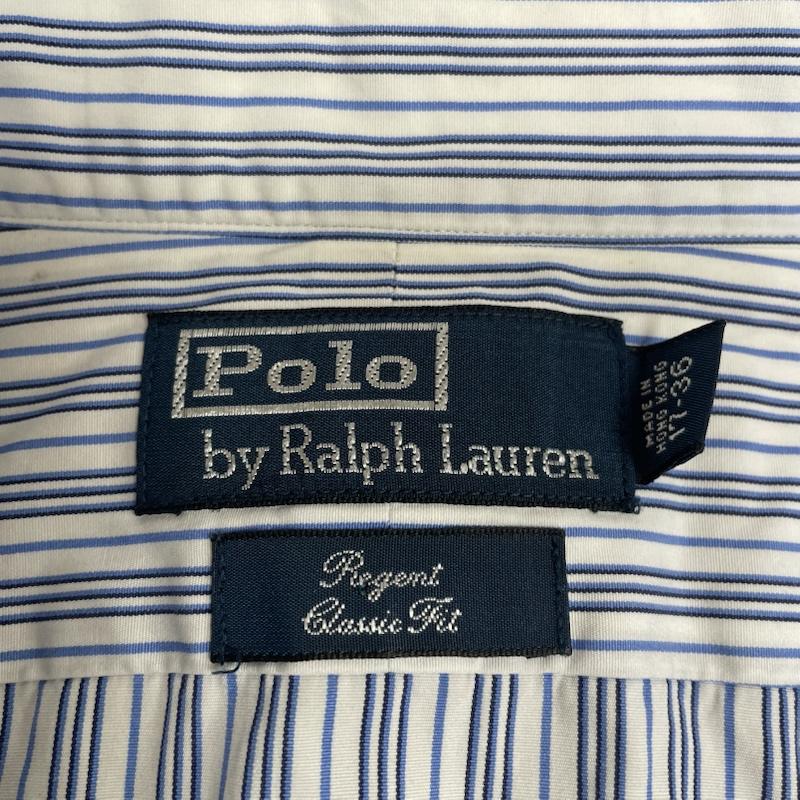 ポロバイラルフローレン Polo by RALPH LAUREN シャツ、ブラウス 長袖 長袖 シャツ ブラウス ストライプ 裾ポニーロゴ 刺繍 ワンポイント サイズ17-36 - ストライプ X ロゴ、文字 X 刺繍 白 / ホワイト / white X 青 / ブルー / blue メンズ USED 古着 中古 50147678