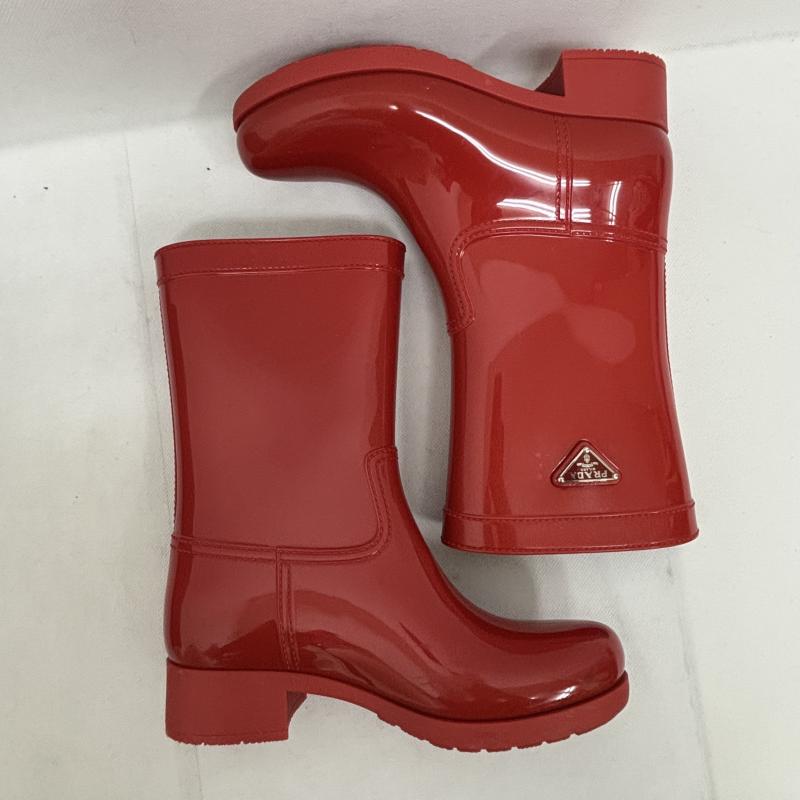 プラダ PRADA 長靴、レインシューズ 長靴、レインシューズ レインブーツ トライアングルロゴ ボルドー サイズ35 22.5センチ - 赤 / レッド / red レディース USED 古着 中古 50147703