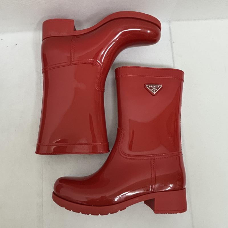 プラダ PRADA 長靴、レインシューズ 長靴、レインシューズ レインブーツ トライアングルロゴ ボルドー サイズ35 22.5センチ - 赤 / レッド / red レディース USED 古着 中古 50147703