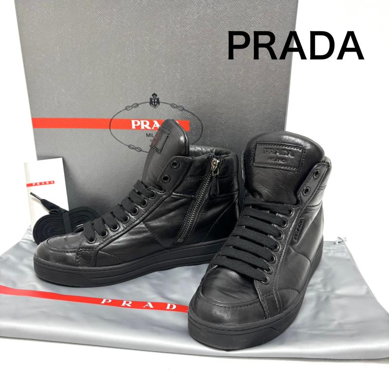 プラダ PRADA スニーカー スニーカー スニーカー ハイカット レザー 3T5770 エンボスロゴ ブラック サイズ35 22.5センチ - 黒 / ブラック / black レディース USED 古着 中古 50147704