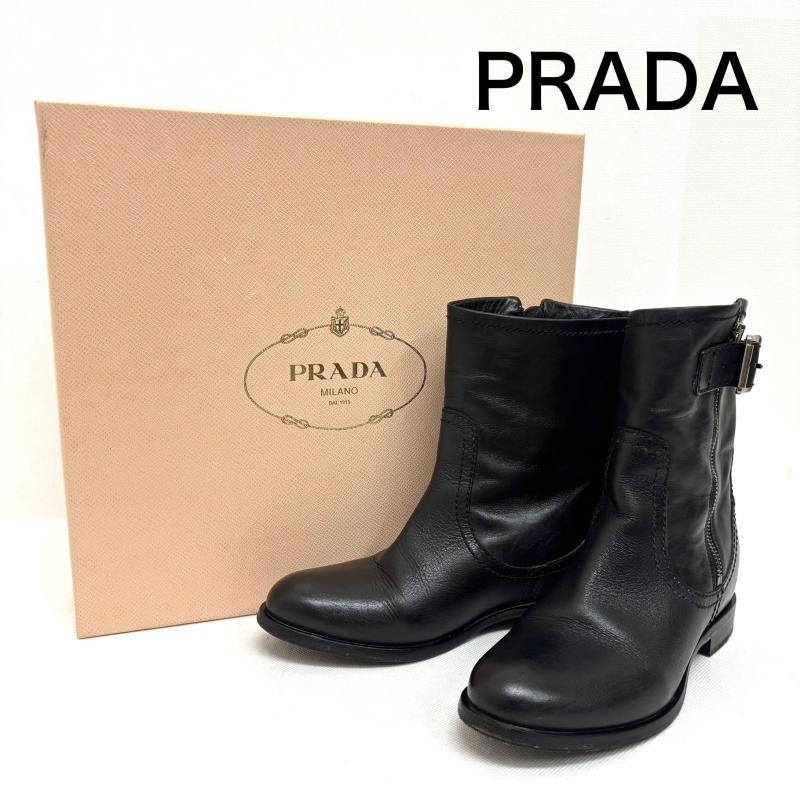 プラダ PRADA ブーツ ショートブーツ サイドジップ ブーツ レザー ベルトサイズ35 22センチ - レディース USED 古着 中古 50147705