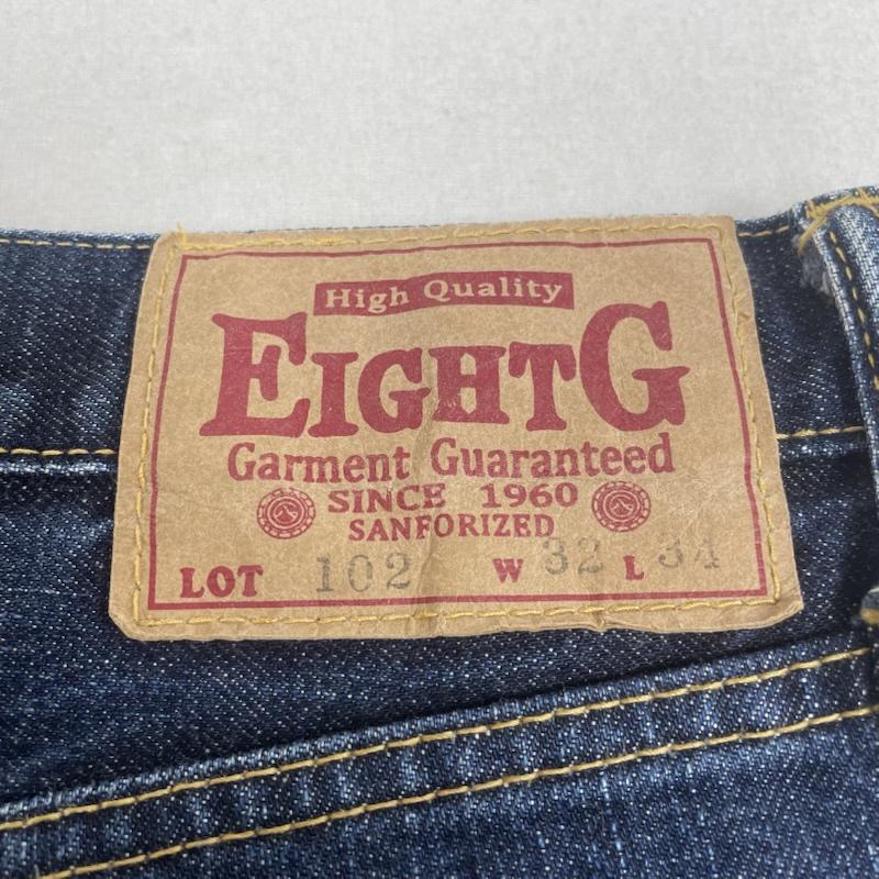 エイトジー EIGHT-G パンツ デニム、ジーンズ 102 デニム ジーパン ジーンズ タイトストレート ジップフライ ボタン ロゴ 刻印入り 32インチ ロゴ、文字 インディゴ / インディゴ / Indigo メンズ USED 古着 中古 50147739