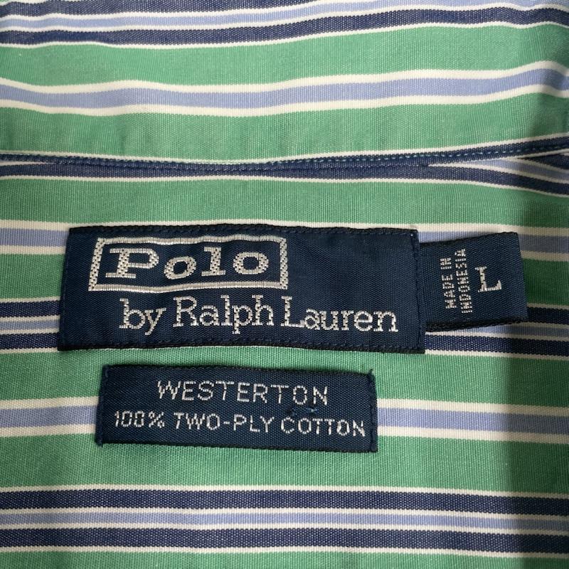 ポロバイラルフローレン Polo by RALPH LAUREN シャツ、ブラウス 長袖 90年代 90s WESTERTON ストライプ 長袖 シャツ ブラウス Shirt ロングスリーブ L ストライプ 緑 / グリーン / green メンズ USED 古着 中古 50147755