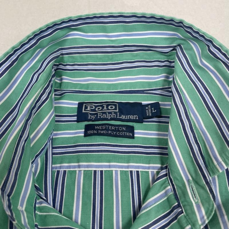 ポロバイラルフローレン Polo by RALPH LAUREN シャツ、ブラウス 長袖 90年代 90s WESTERTON ストライプ 長袖 シャツ ブラウス Shirt ロングスリーブ L ストライプ 緑 / グリーン / green メンズ USED 古着 中古 50147755