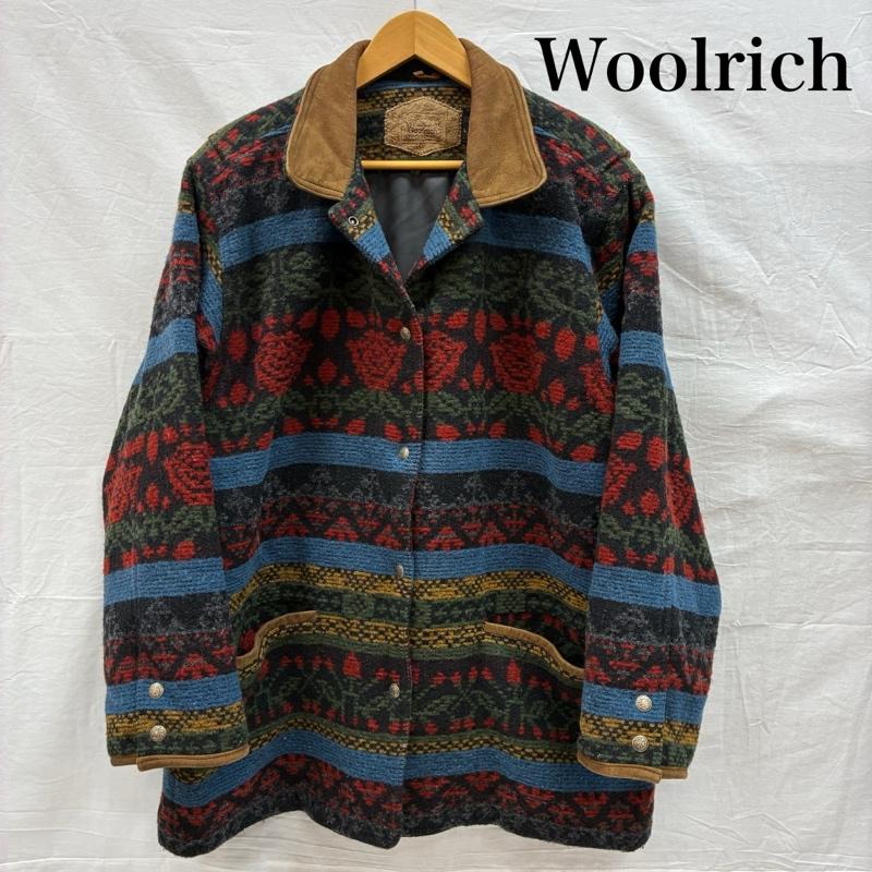 ウールリッチ WOOLRICH ジャケット、上着 ジャンパー、ブルゾン 90s USA製 レザー カラー ネイティブ ボーダー ウール ブランケット コート ジャケット L ネイティブ柄 X ボーダー柄 マルチカラー / マルチカラー / multicolor レディース USED 古着 中古 50147814