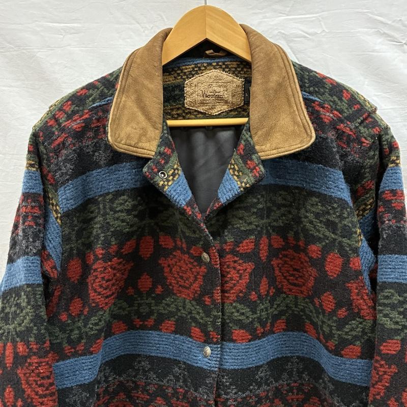 ウールリッチ WOOLRICH ジャケット、上着 ジャンパー、ブルゾン 90s USA製 レザー カラー ネイティブ ボーダー ウール ブランケット コート ジャケット L ネイティブ柄 X ボーダー柄 マルチカラー / マルチカラー / multicolor レディース USED 古着 中古 50147814