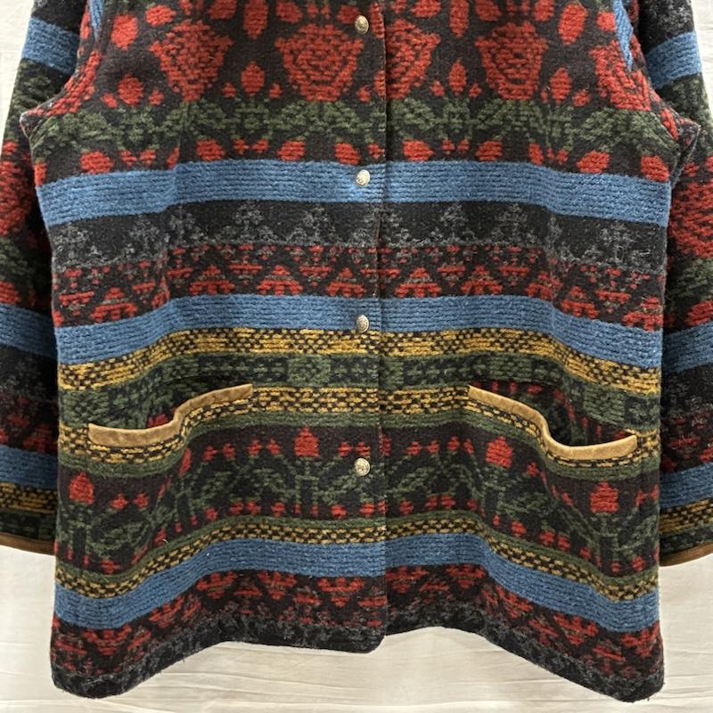 ウールリッチ WOOLRICH ジャケット、上着 ジャンパー、ブルゾン 90s USA製 レザー カラー ネイティブ ボーダー ウール ブランケット コート ジャケット L ネイティブ柄 X ボーダー柄 マルチカラー / マルチカラー / multicolor レディース USED 古着 中古 50147814