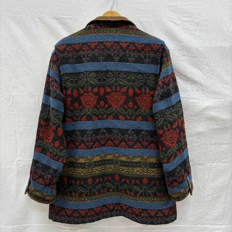 ウールリッチ WOOLRICH ジャケット、上着 ジャンパー、ブルゾン 90s USA製 レザー カラー ネイティブ ボーダー ウール ブランケット コート ジャケット L ネイティブ柄 X ボーダー柄 マルチカラー / マルチカラー / multicolor レディース USED 古着 中古 50147814