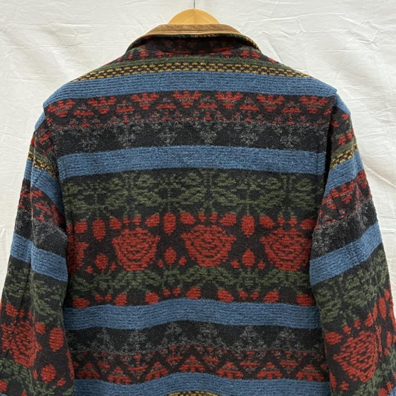 ウールリッチ WOOLRICH ジャケット、上着 ジャンパー、ブルゾン 90s USA製 レザー カラー ネイティブ ボーダー ウール ブランケット コート ジャケット L ネイティブ柄 X ボーダー柄 マルチカラー / マルチカラー / multicolor レディース USED 古着 中古 50147814