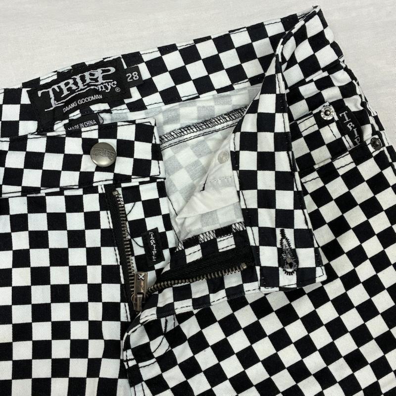 トリップニューヨークシティ TRIPP nyc ボトムス ボトムス ブロックチェック チェッカー スリム ストレッチ スキニー パンツ Y2K パンク 28インチ チェック 白 / ホワイト / white X 黒 / ブラック / black メンズ USED 古着 中古 50147823
