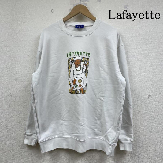 ラファイエット Lafayette トレーナー 長袖 18周年限定 横浜 クルーネックスウェット プリント ダンサーファッション ストリート ヒップホップ ラッパー XL ロゴ、文字 X キャラクター X プリント 白 / ホワイト / white メンズ USED 古着 中古 50147878