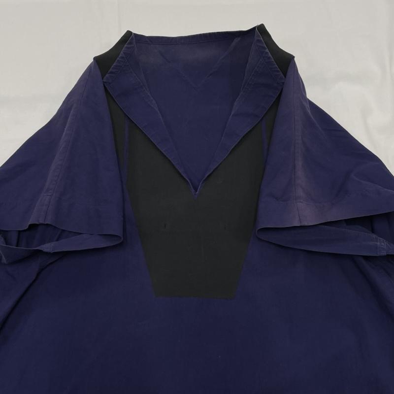 イッセイミヤケ ISSEY MIYAKE ワンピース ひざ丈スカート ツートーン ワンピ ドレス 半袖 コットン 2 紺 / ネイビー / navy X 黒 / ブラック / black レディース USED 古着 中古 50147958