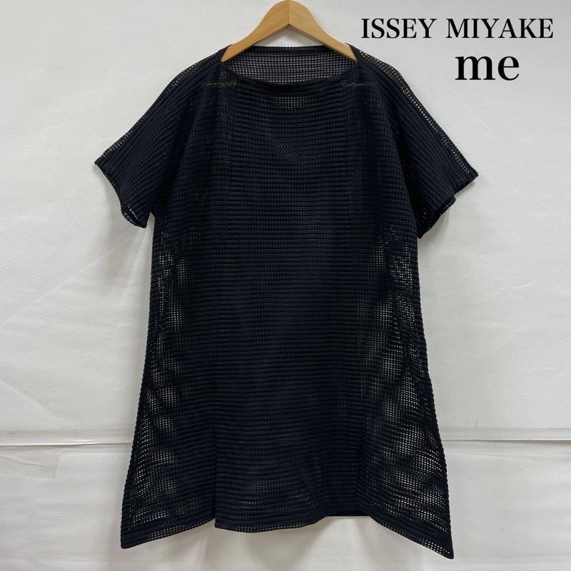 ミー イッセイミヤケ me ISSEY MIYAKE チュニック 半袖 メッシュ 半袖 チュニック ワンピース スリット レイヤード カットソー - 無地 黒 / ブラック / black レディース USED 古着 中古 50147962