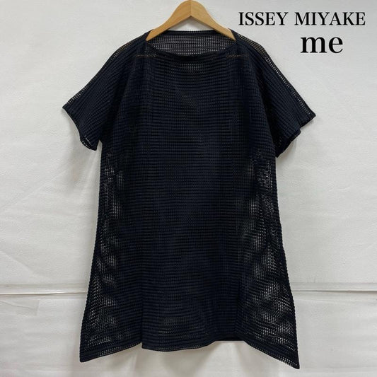 ミー イッセイミヤケ me ISSEY MIYAKE チュニック 半袖 メッシュ 半袖 チュニック ワンピース スリット レイヤード カットソー - 無地 黒 / ブラック / black レディース USED 古着 中古 50147962